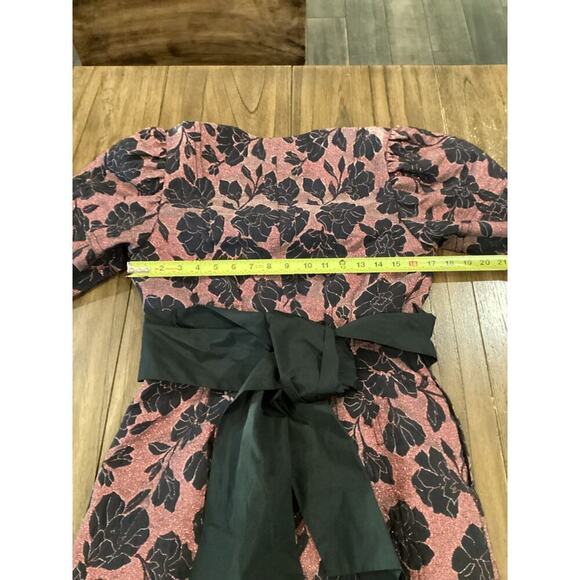 Rebecca Taylor puff sleeve brocade jacquard floral bow belt cocktail mini dress - Picture 6 of 13